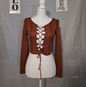 F21 cropped sexy long sleeve rust color size Medium shirt